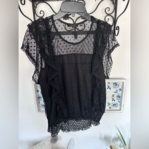 NWT Iris Black Polka Dot Sheer Blouse